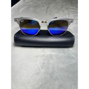 Ray Ban Clubmaster RB3507 Color 137/7Q RARE Aluminum Polished Silver Blue Lenses